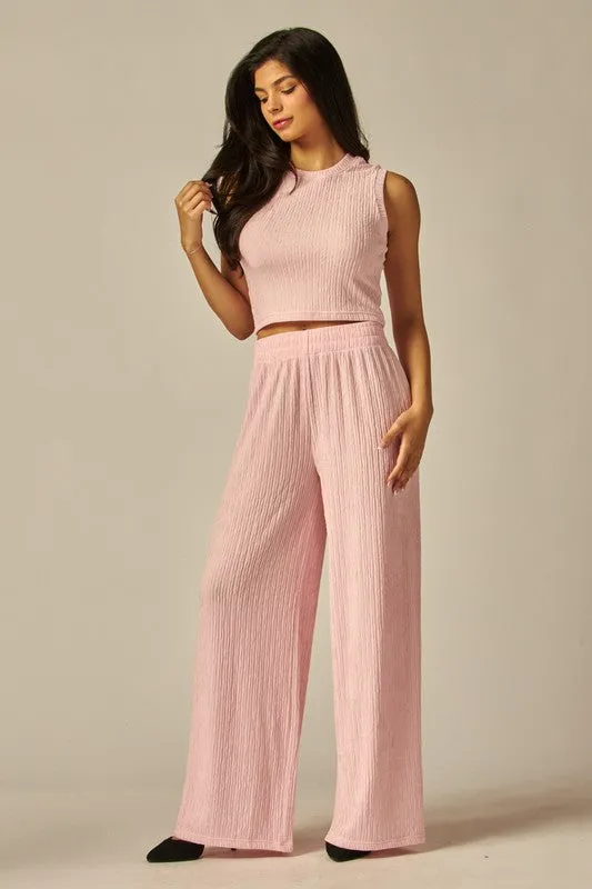 Love Poem Crinkle Textured Wide Leg Pants