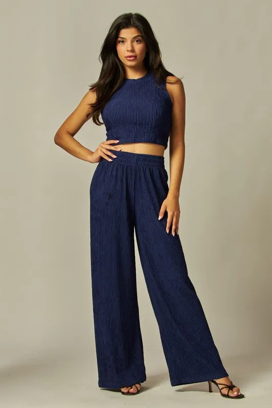 Love Poem Crinkle Textured Wide Leg Pants
