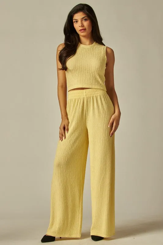 Love Poem Crinkle Textured Wide Leg Pants