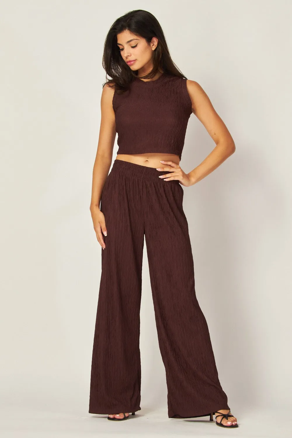 Love Poem Crinkle Textured Wide Leg Pants
