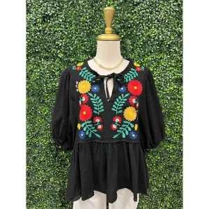 Lucia Embroidered Top - Black