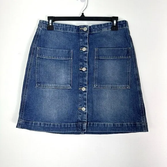 Lucky Brand Denim A-Line Skirt Womens Size 10/30 Blue Button Up