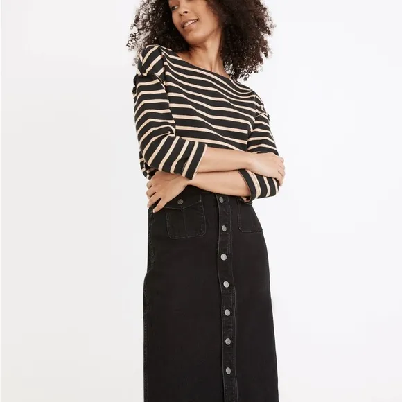 Madewell Black Denim Button-Down Skirt. NWT