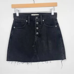 Madewell High Waist Button Front Rigid Denim A-Line Skirt Black L4538