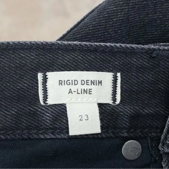Madewell High Waist Button Front Rigid Denim A-Line Skirt Black L4538