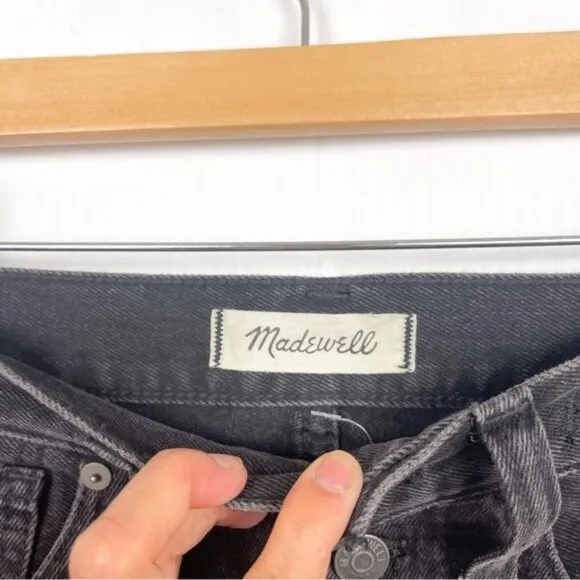 Madewell High Waist Button Front Rigid Denim A-Line Skirt Black L4538