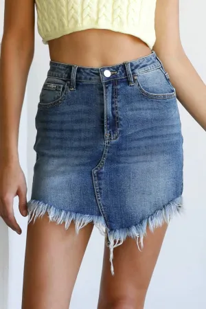 Medium Hight Waist Long Frayed Hem Mini Denim Lab Skirt 9/21/22 4095