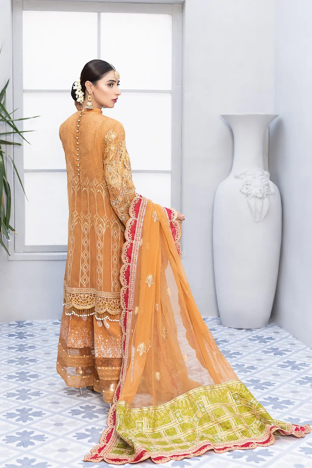 Mehndi Festive Chiffon Suit in Mustard Color #Y6155