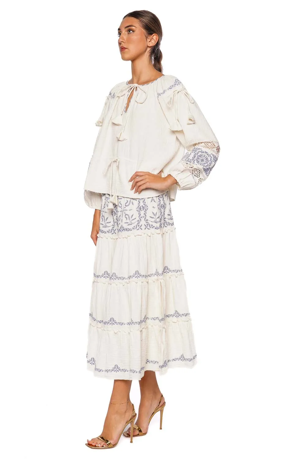 Micah Embroidered Cotton Drawstring Top