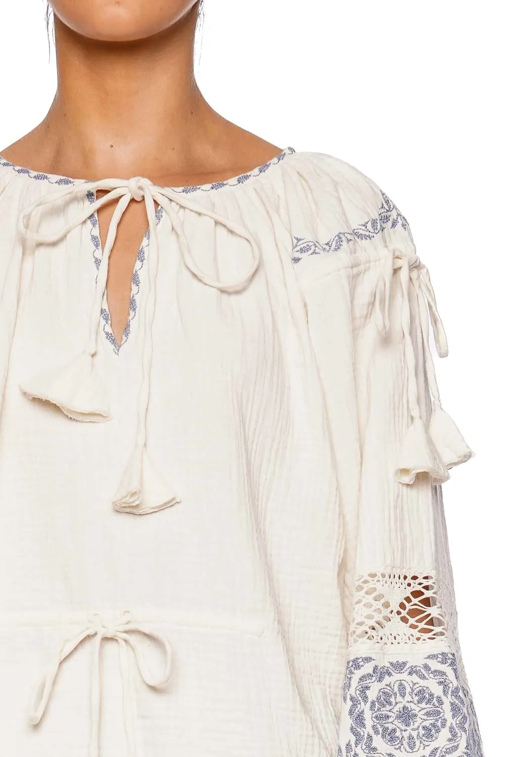 Micah Embroidered Cotton Drawstring Top