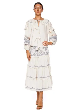 Micah Embroidered Cotton Drawstring Top