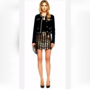 Michael Kors Gold Sequin Stripe Black Denim Mini Skirt