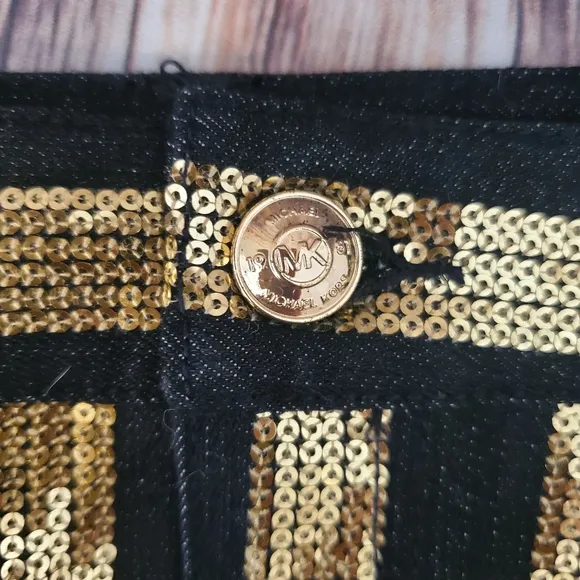Michael Kors Gold Sequin Stripe Black Denim Mini Skirt