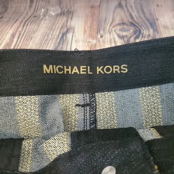 Michael Kors Gold Sequin Stripe Black Denim Mini Skirt