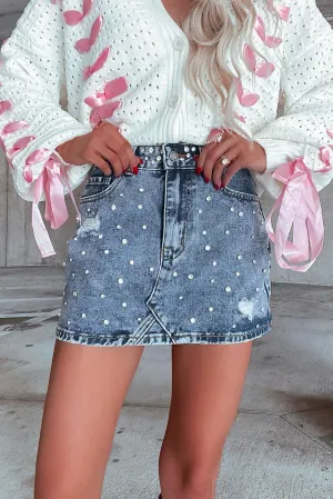 Mini Rhinestone Distressed Denin Skirt