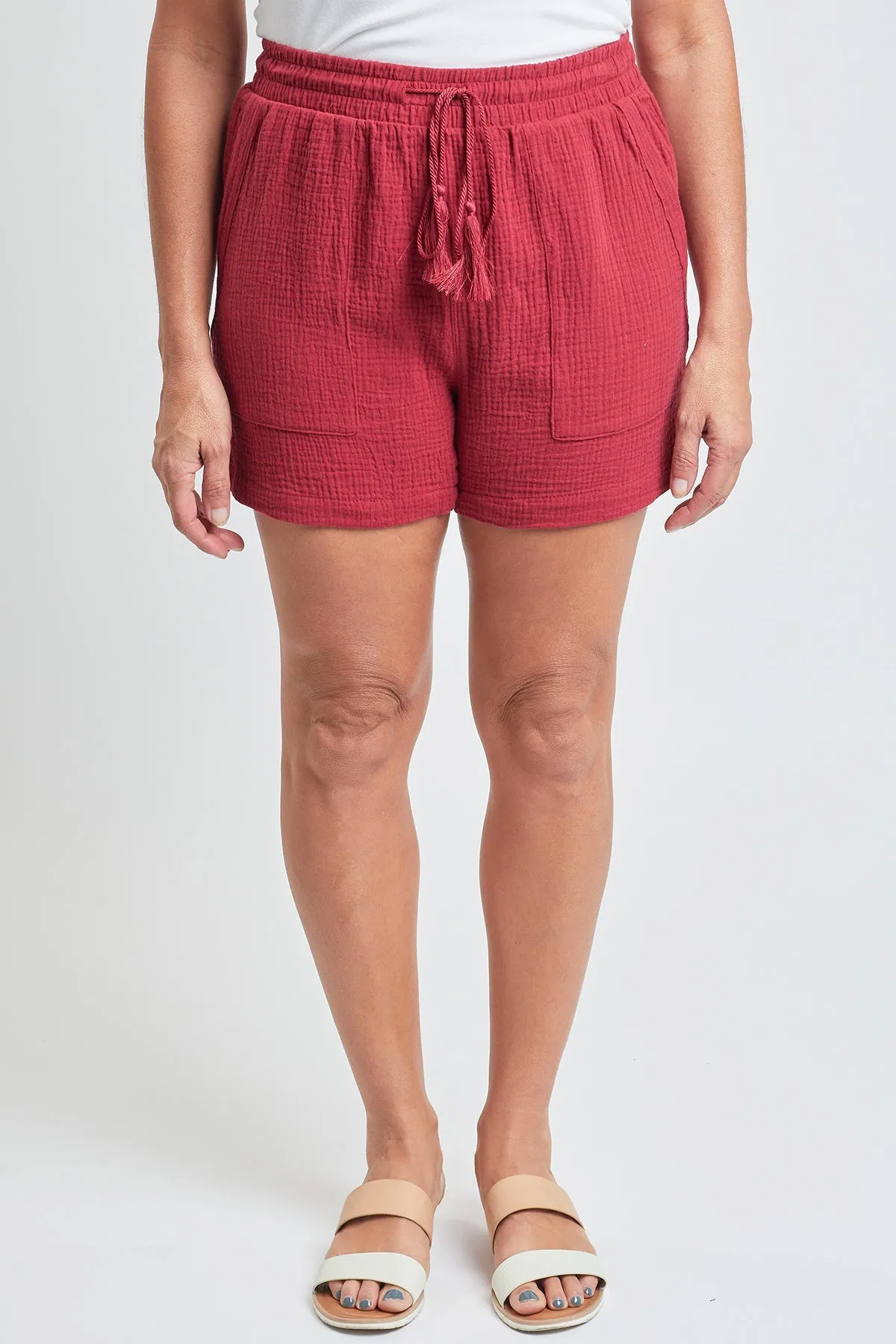 Missy Double Gauze Shorts With Porkchop Pockets And Tassel Drawstring 6 Pack