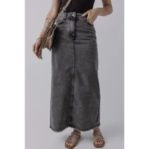 'Mobi' Raw Hem Midi Denim Skirt with Pockets