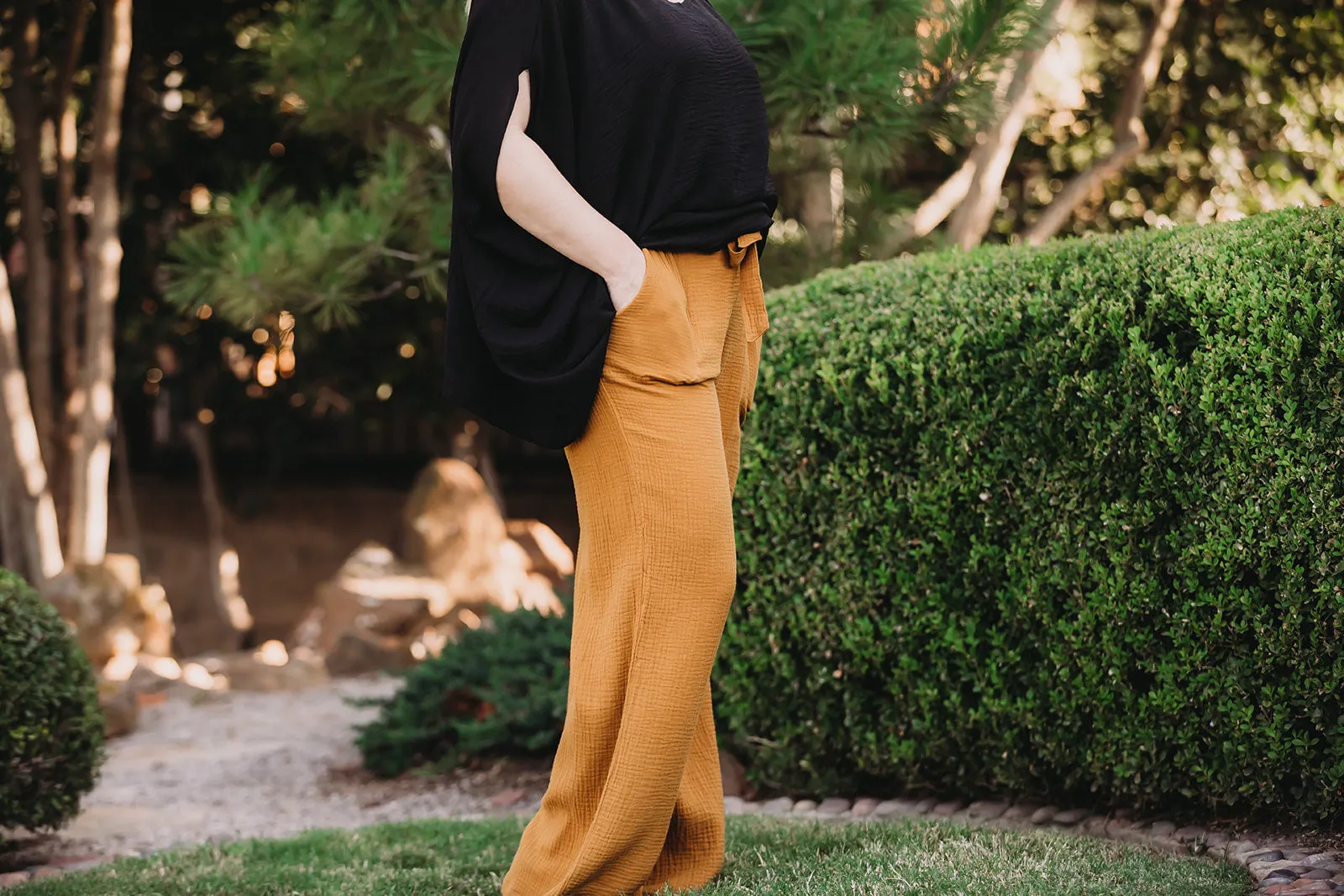 Mustard Gauze Tie Pants