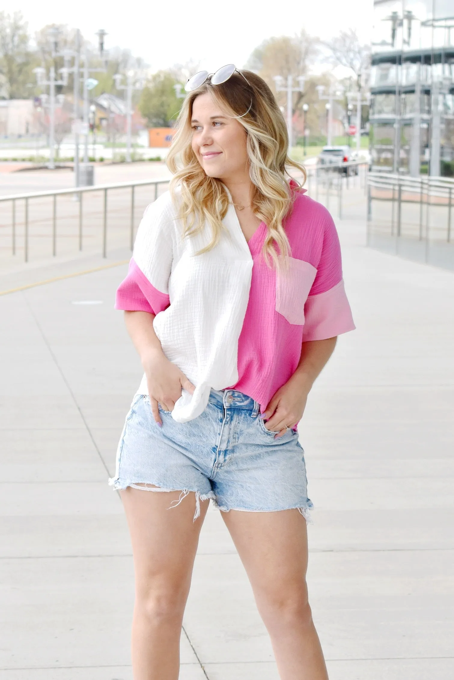 Natalie Pink Color Block Top