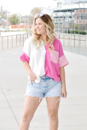 Natalie Pink Color Block Top