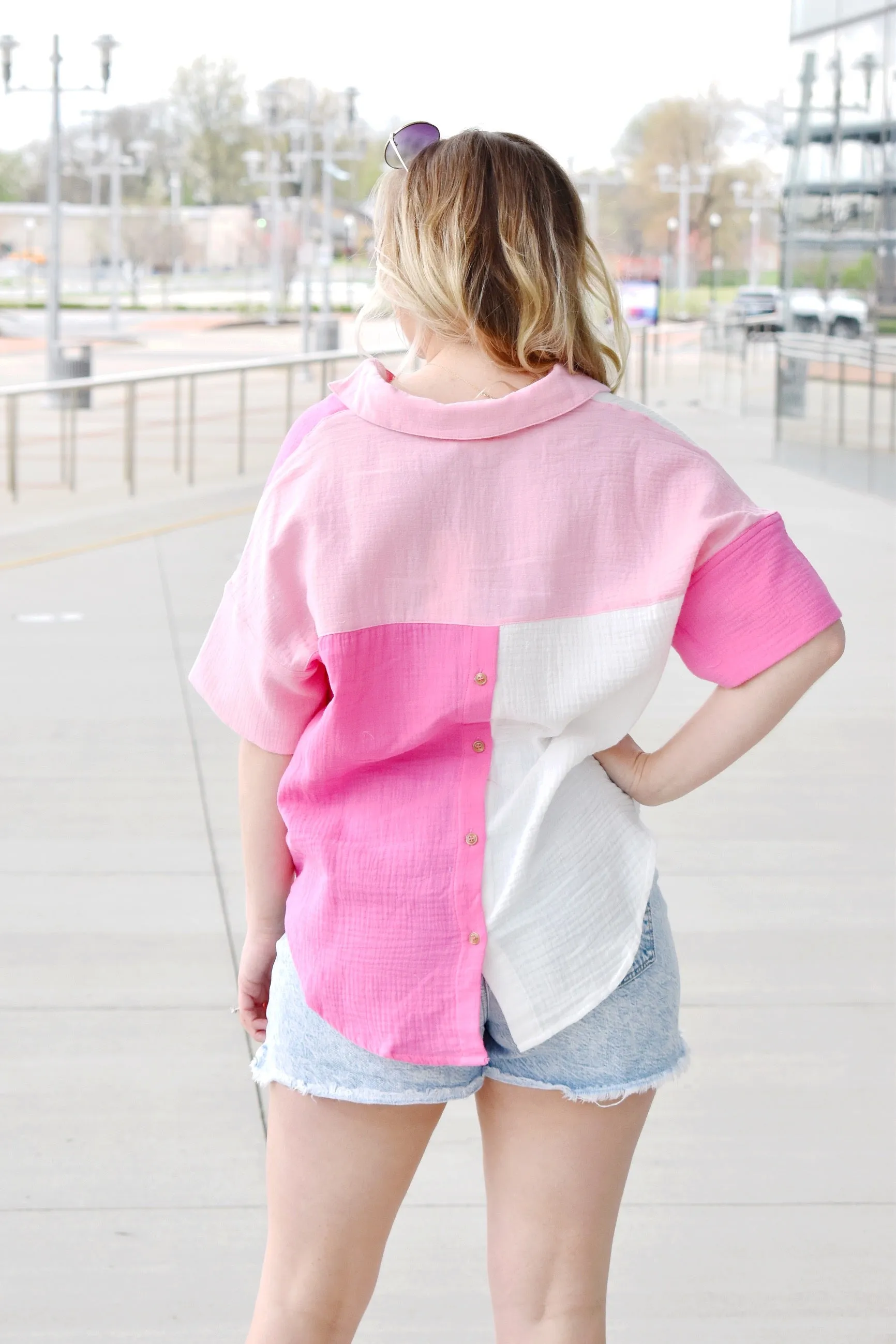 Natalie Pink Color Block Top