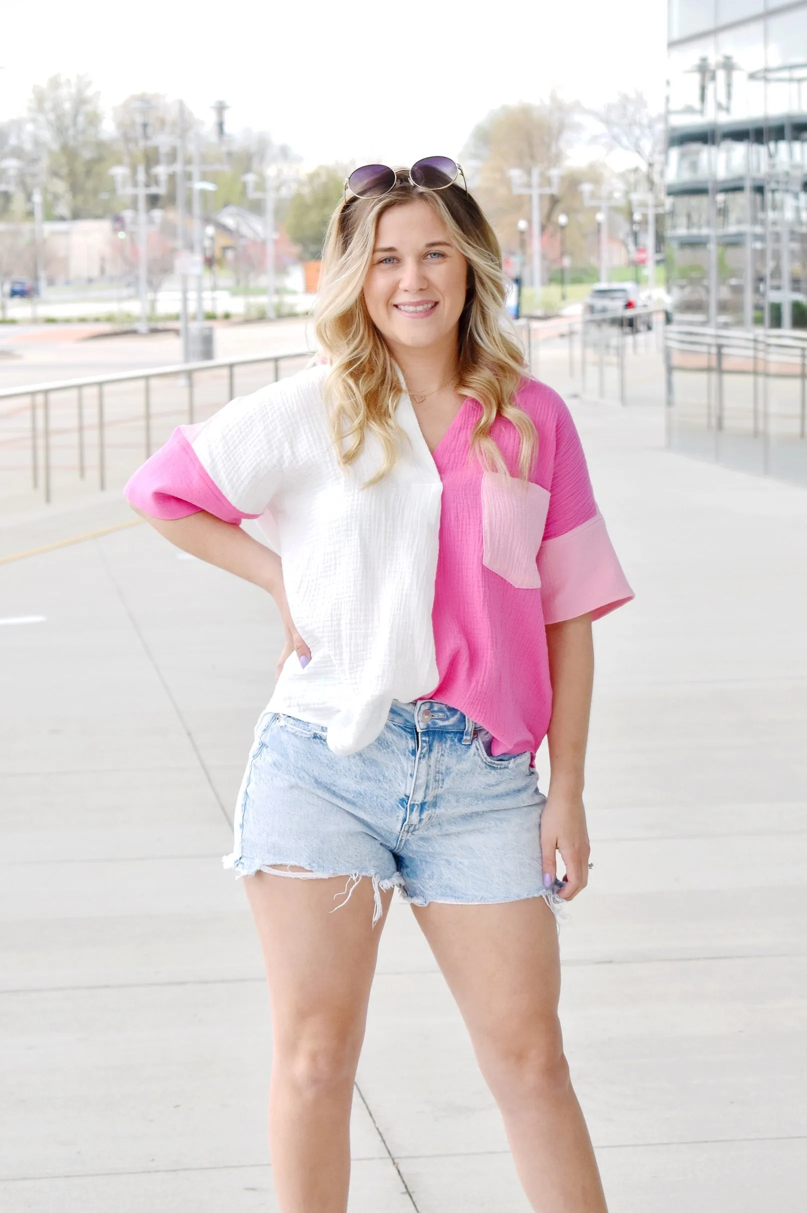 Natalie Pink Color Block Top