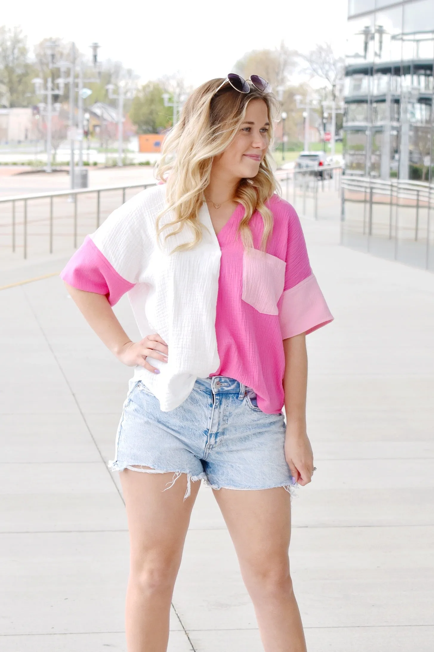 Natalie Pink Color Block Top