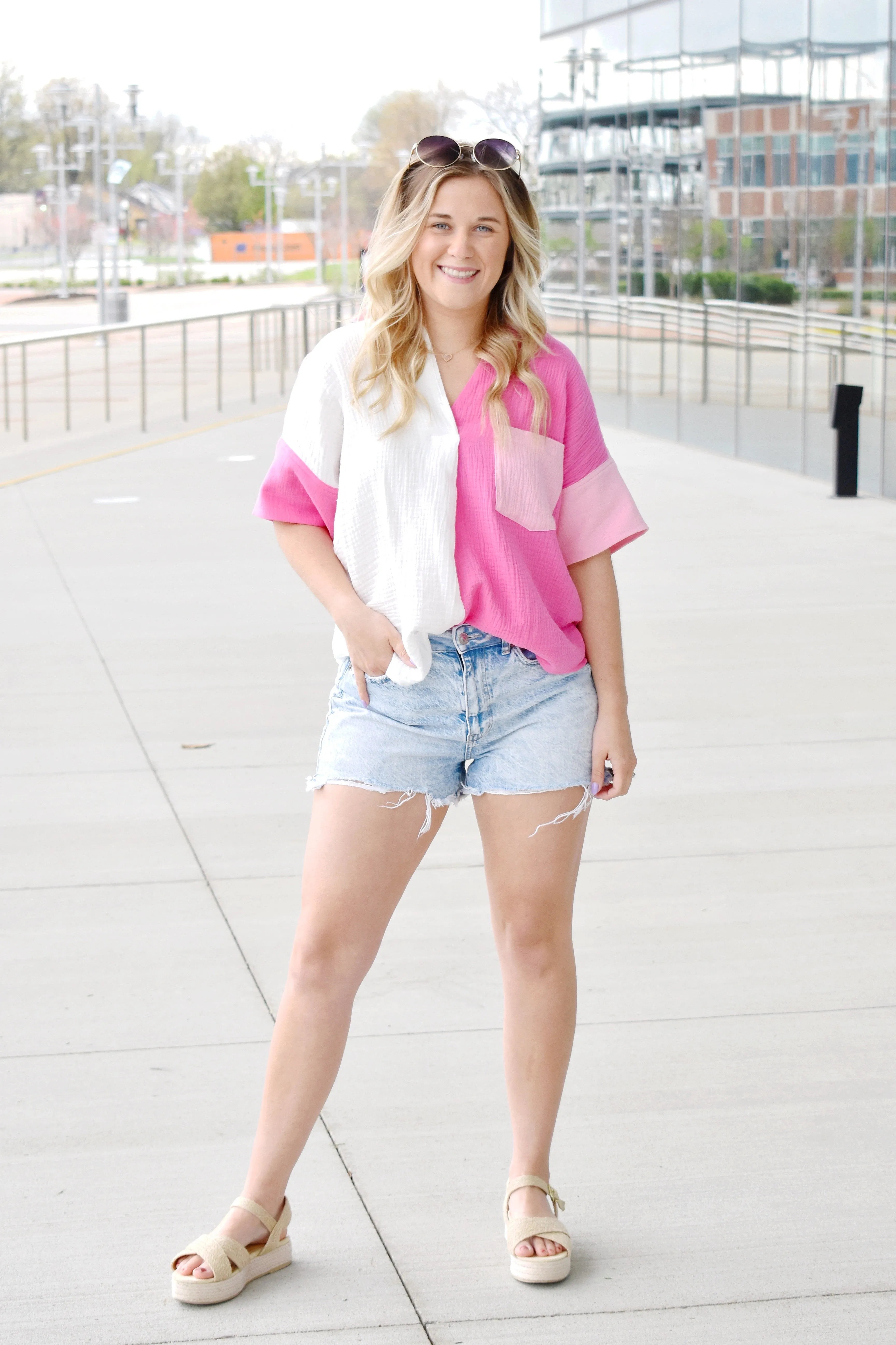 Natalie Pink Color Block Top