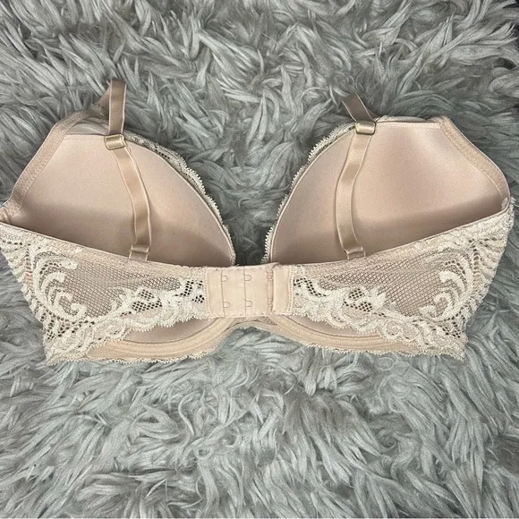 Natori Feathers Plunge T-Shirt neutral nude lace bra size 34DDD