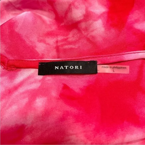 Natori Sora Slip Camisole Nightgown in Sunset Coral Tye Dye Pink &amp; White, Large
