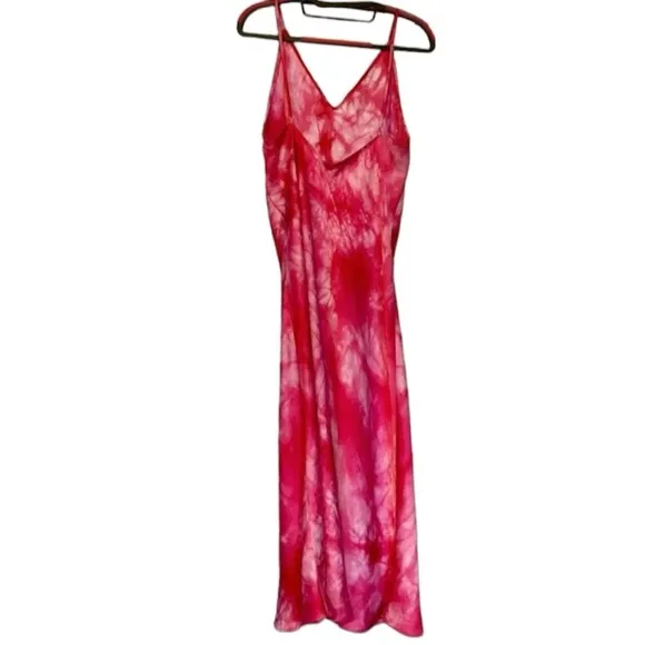 Natori Sora Slip Camisole Nightgown in Sunset Coral Tye Dye Pink &amp; White, Large