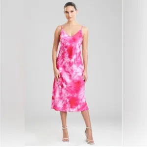 Natori Sora Slip Camisole Nightgown in Sunset Coral Tye Dye Pink &amp; White, Large