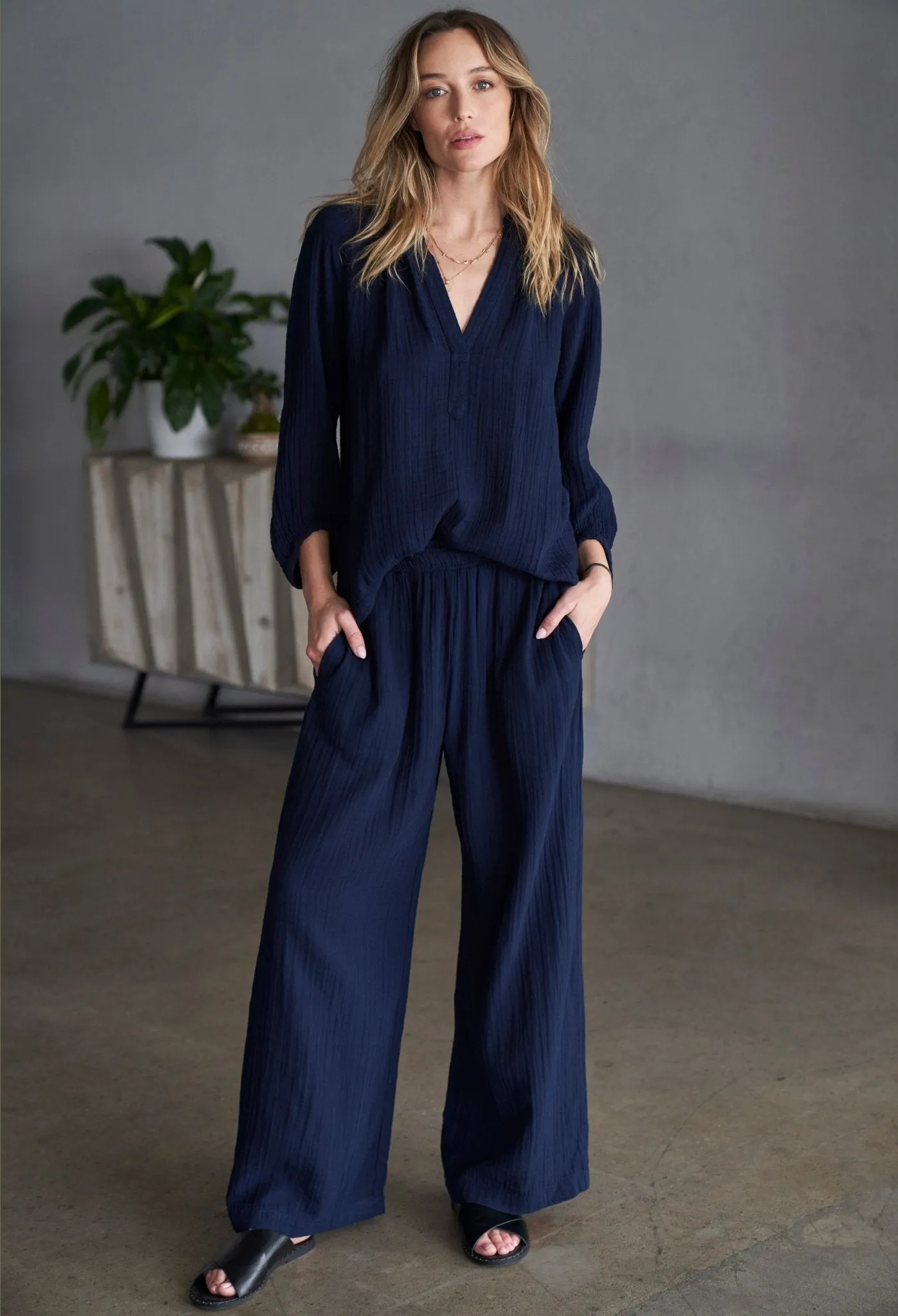 Navy Gauze Top