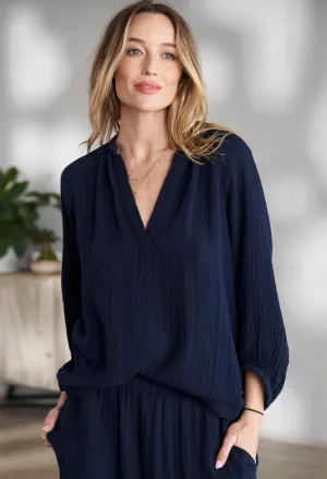 Navy Gauze Top