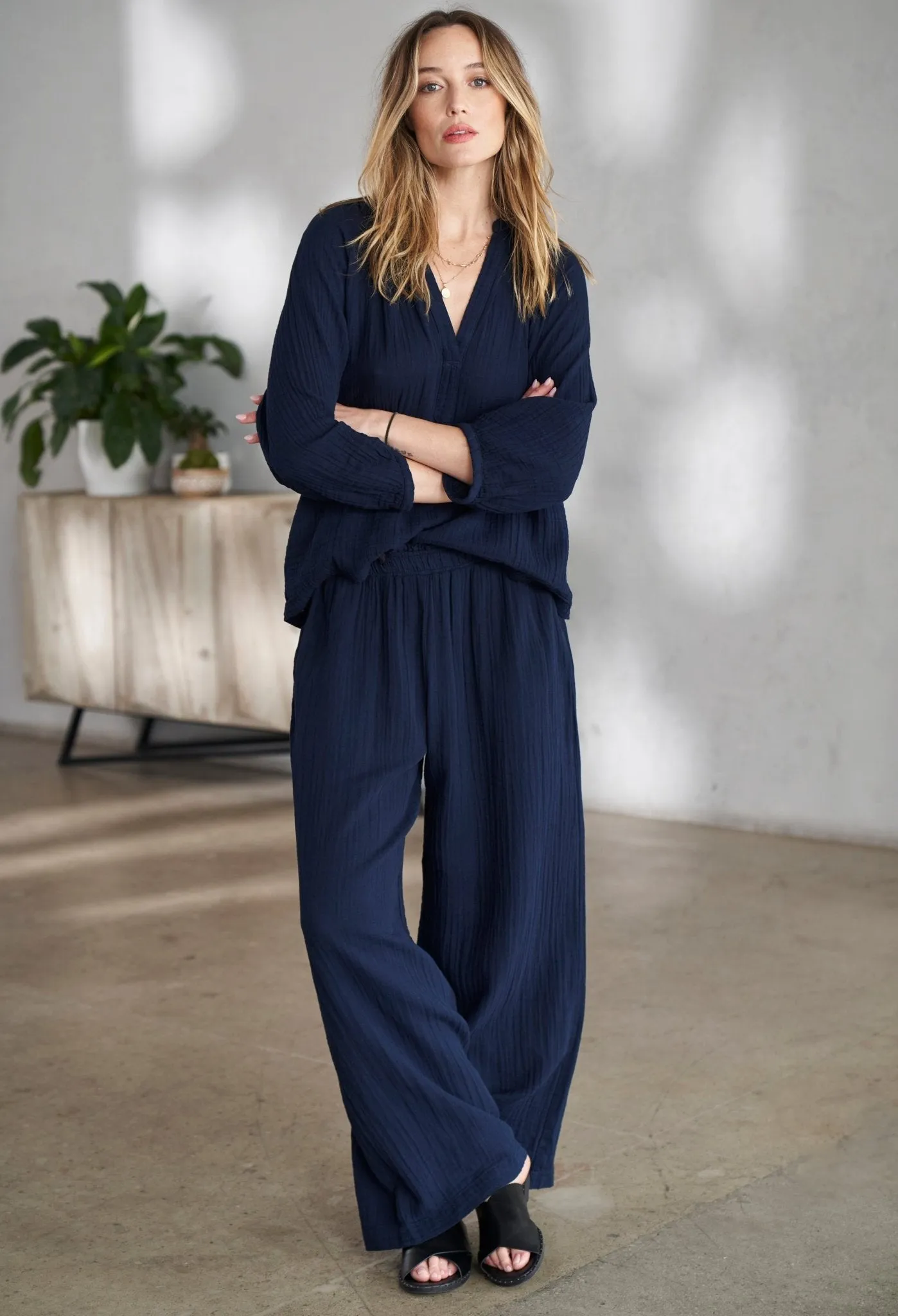 Navy Gauze Top