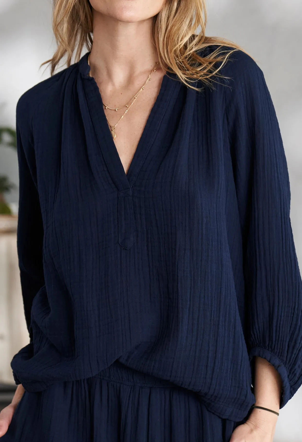 Navy Gauze Top