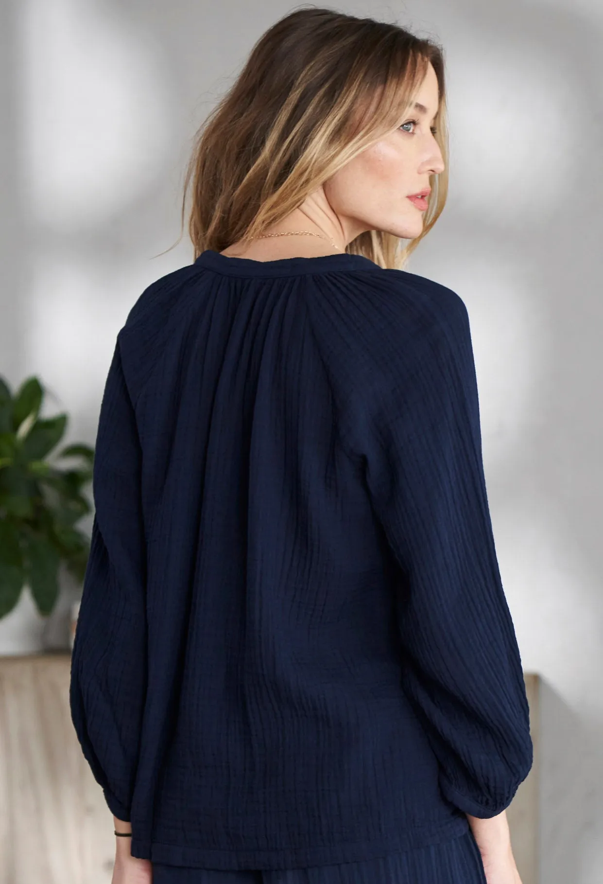 Navy Gauze Top
