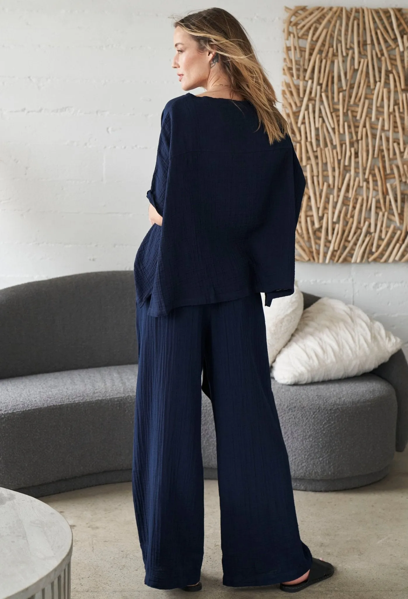 Navy Square Gauze Top