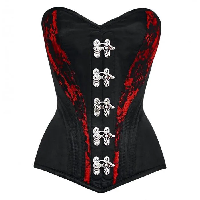 Neriah Satin Overbust Black/Red Net Corset