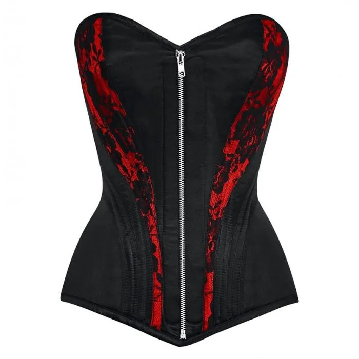 Neriah Satin Overbust Black/Red Net Corset