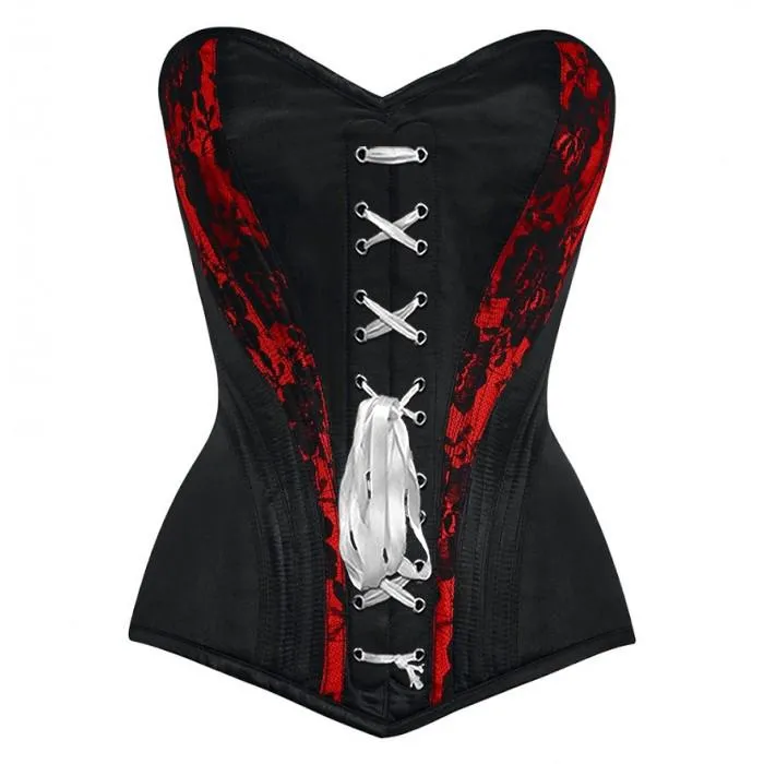 Neriah Satin Overbust Black/Red Net Corset