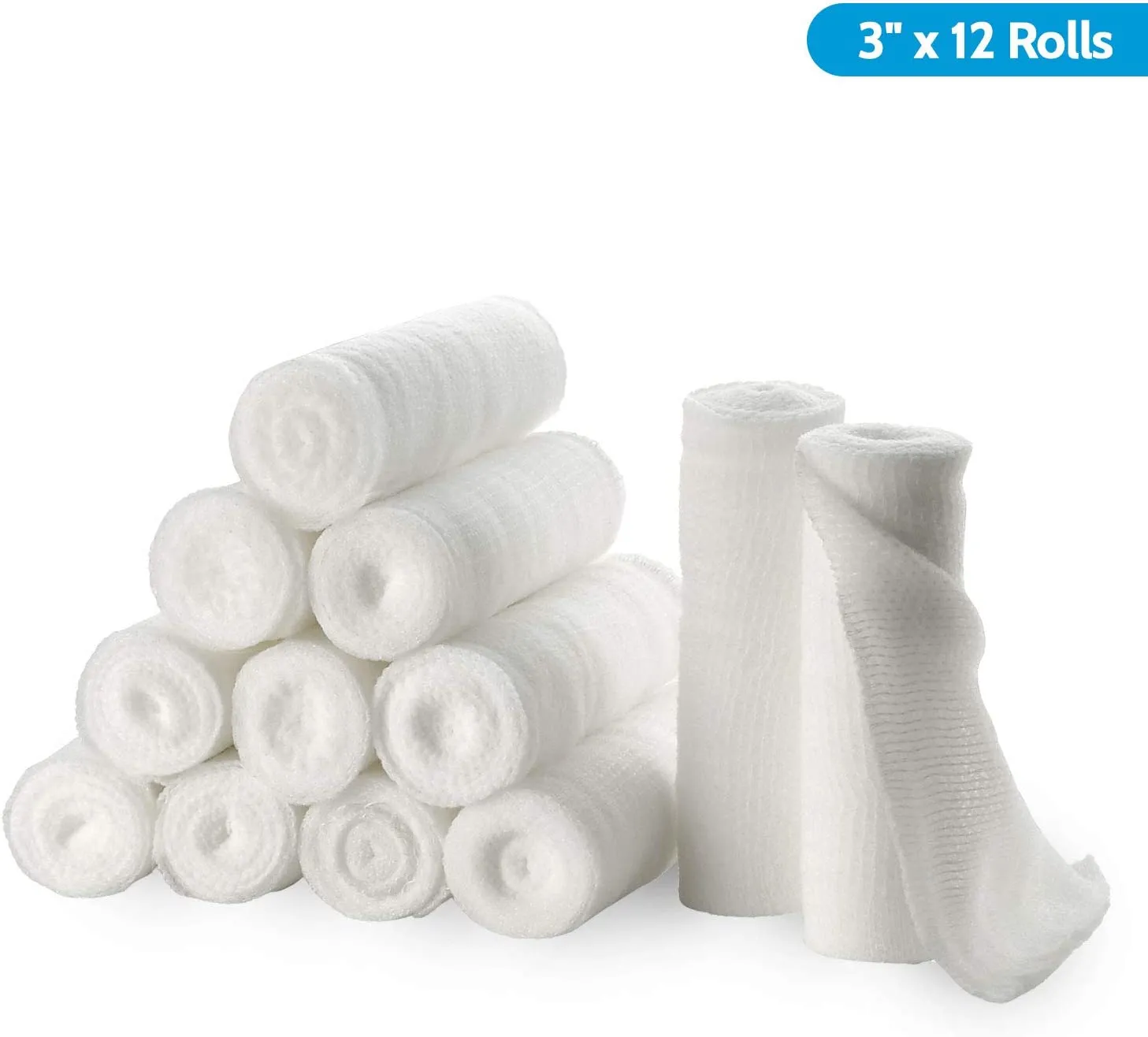 NEW Gauze Bandage Rolls - 4 Yards Per Roll of Sterile Medical Grade Gauze Bandage and Stretch Bandage Wrapping for Dressing All Types of Wounds and First Aid Kit by MEDca, (3" Pack of 12)