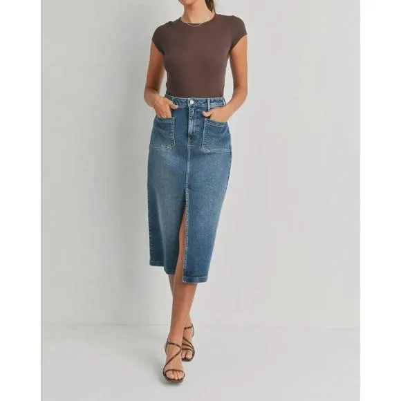 NEW JUST BLACK DENIM utility pocket denim skirt in medium denim