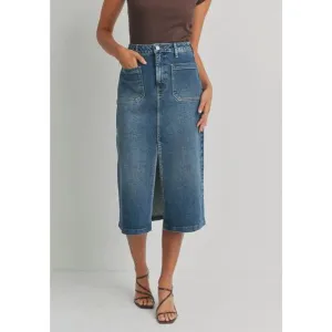NEW JUST BLACK DENIM utility pocket denim skirt in medium denim