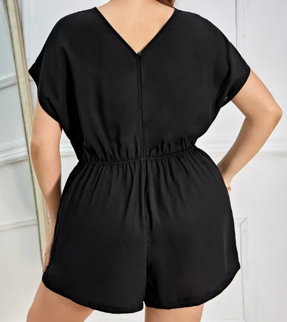 NEW SHEIN LUNE Tie Front Batwing Sleeve Lace Panel Jumpsuit, Sz 2XL