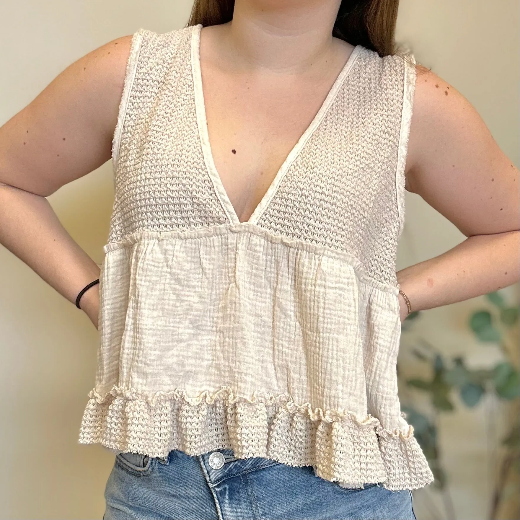 NO LONGER THERE CROPPED BABYDOLL TOP