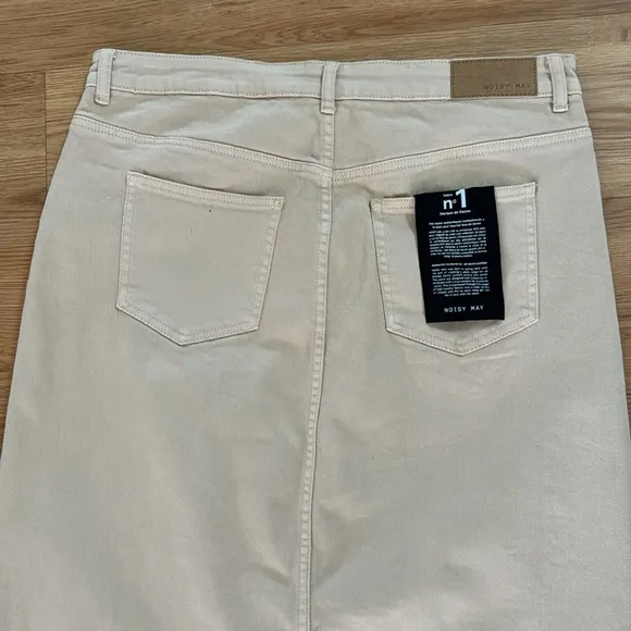 Noisy May Women's Kelly Midi Denim Skirt XL Khaki New Bobo Grunge Neutral