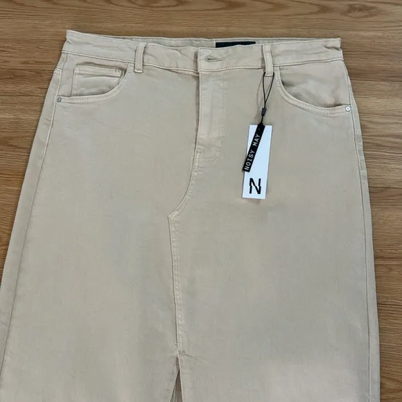 Noisy May Women's Kelly Midi Denim Skirt XL Khaki New Bobo Grunge Neutral
