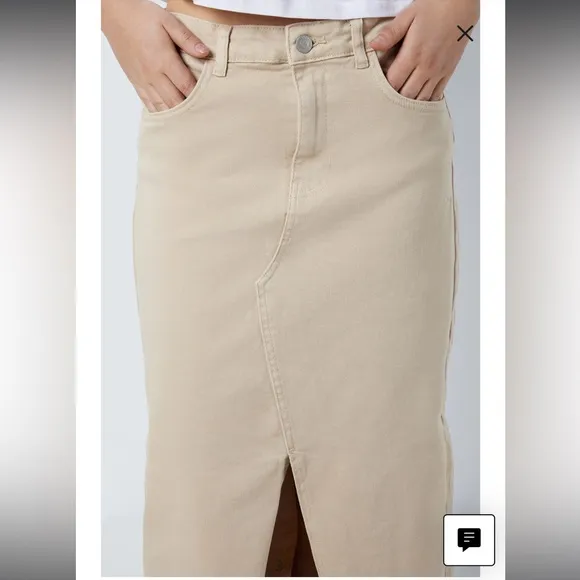 Noisy May Women's Kelly Midi Denim Skirt XL Khaki New Bobo Grunge Neutral