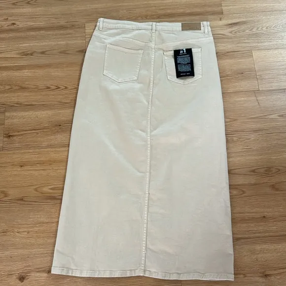 Noisy May Women's Kelly Midi Denim Skirt XL Khaki New Bobo Grunge Neutral